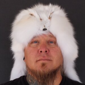 Arctic Fox - Marble Fox Mountain Man Fur Hat (with face)