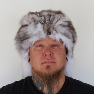 Blue Fox Mountain Man Fur Hat with Face