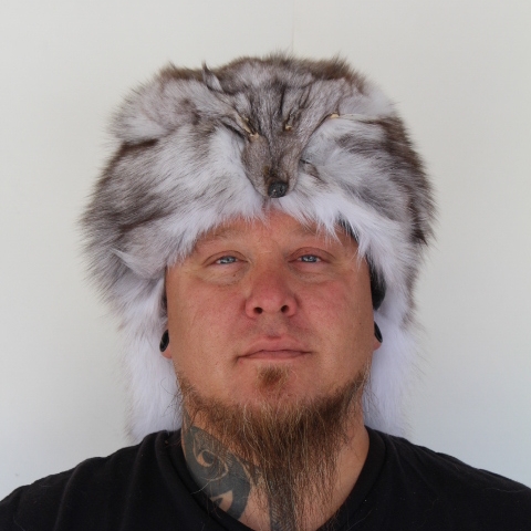 Blue Fox Mountain Man Fur Hat with Face
