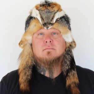 Gray Fox Mountain Man Fur Hat with 3 Tails