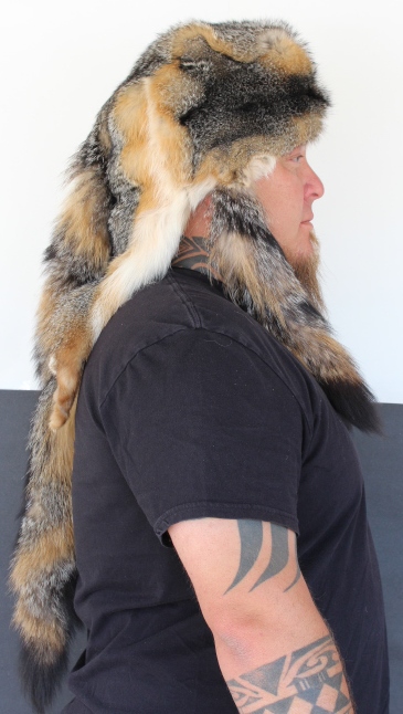 Gray Fox Mountain Man Fur Hat with 4 Tails