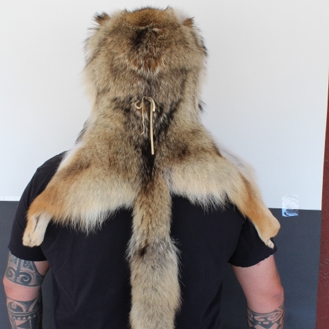 Coyote Mountain Man Fur Hat Face with 3 Tails