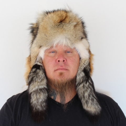 Coyote Mountain Man Fur Hat with Three Tails