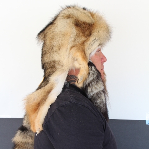 Coyote Mountain Man Fur Hat with Three Tails
