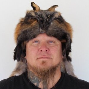 Cross Fox Mountain Man Fur Hat with Face