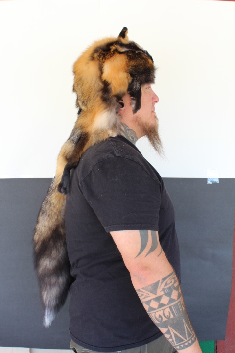 Cross Fox Mountain Man Fur Hat with Face
